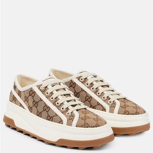 Gucci Beige and White Lace-Up Sneakers